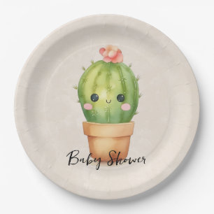 Cute Baby Cactus Succulent Baby Shower Paper Plate