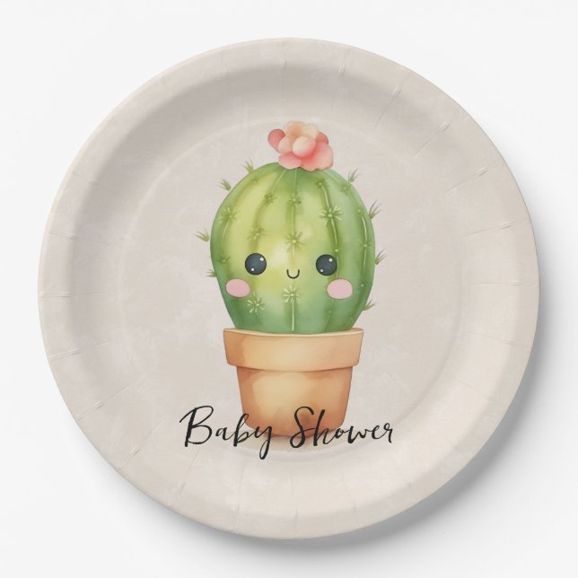 Cute Baby Cactus Succulent Baby Shower Paper Plate (Front)