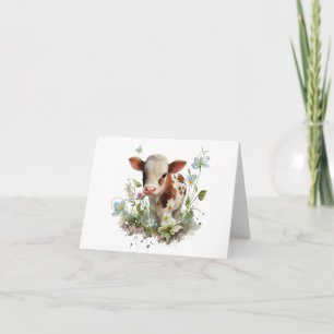 Cute Baby Calf Cow in Field of Flowers BLANK  Card