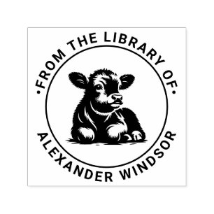 Cute Baby Calf Cow Lying Down Library Book Name Self-inking Stamp