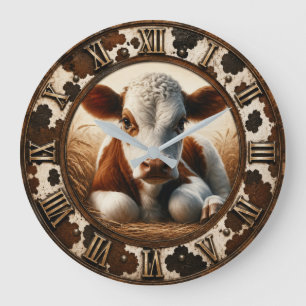 Cute Baby Calf Rustic Farmhouse Large Clock