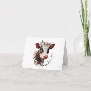 Cute Baby Calf with Flowers on Head BLANK  Card