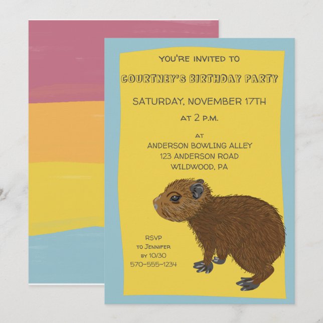 Cute Baby Capybara Illustration Party Invitation (Front/Back)