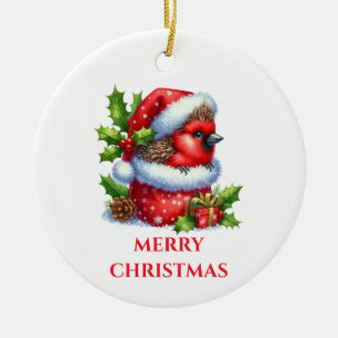 Cute Baby Cardinal Christmas Ceramic Tree Decoration