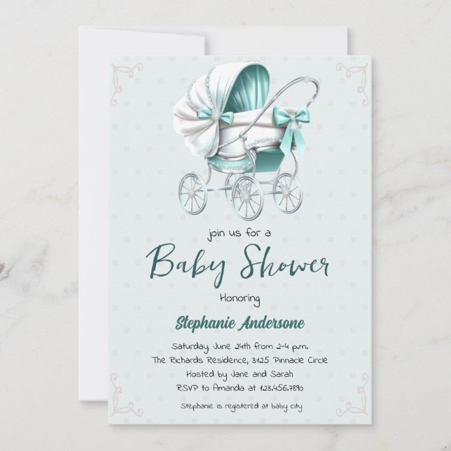 Cute baby carriage baby shower Invitation (Front)