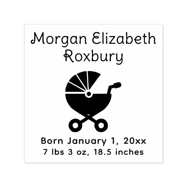 Cute Baby Carriage Birth Announcement Details #4 Self-inking Stamp (Design)
