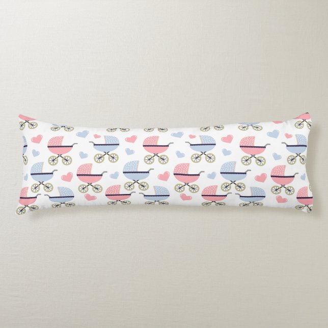 Cute Baby Carriage Pink Blue Infant Bedding Body Cushion (Front)