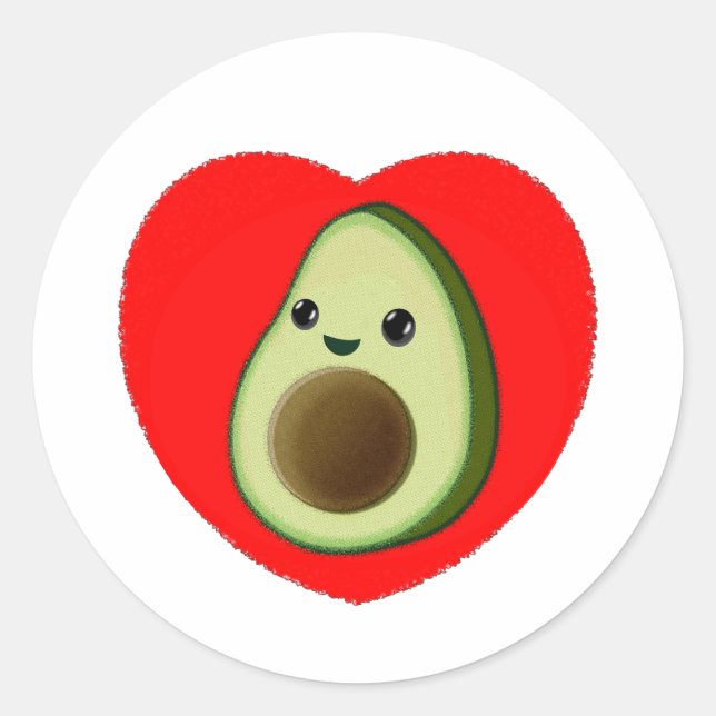 Cute Baby Cartoon Avocado In Red Heart Classic Round Sticker (Front)