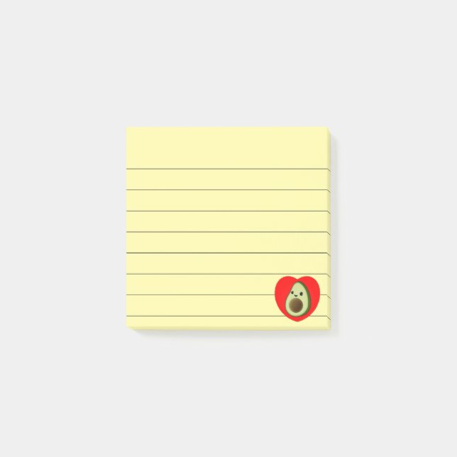 Cute Baby Cartoon Avocado In Red Heart Lined 3X3 Post-it Notes (Front)