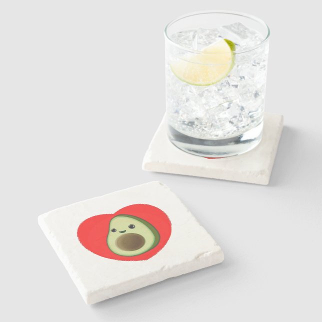Cute Baby Cartoon Avocado In Red Heart Stone Coaster (Side)