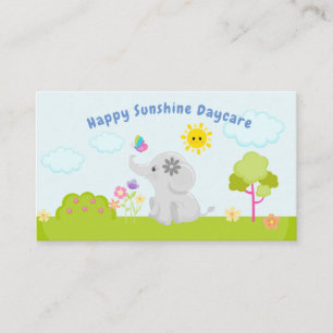 Cute Baby Cartoon Elephant and Butterfly Daycare Business Card