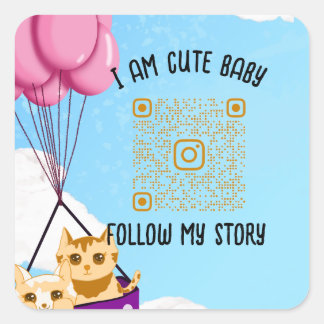 cute baby cat, baby shower Invitation Square Sticker