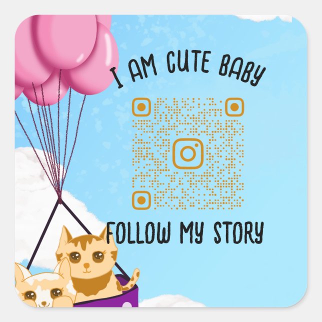 cute baby cat, baby shower Invitation Square Sticker (Front)