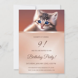 Cute Baby Cat |  Rose Gold  Girls  Invitation