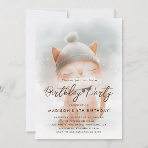 Cute Baby Cat Winter Birthday Party  Invitation