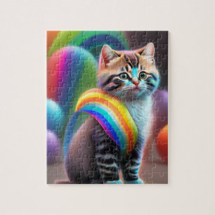 Cute Baby Cat With Rainbow Cat Jigsaw Puzzle