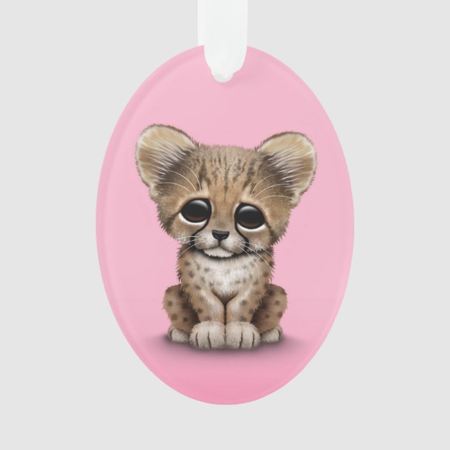 Cute Baby Cheetah Cub on Pink Ornament (Front)