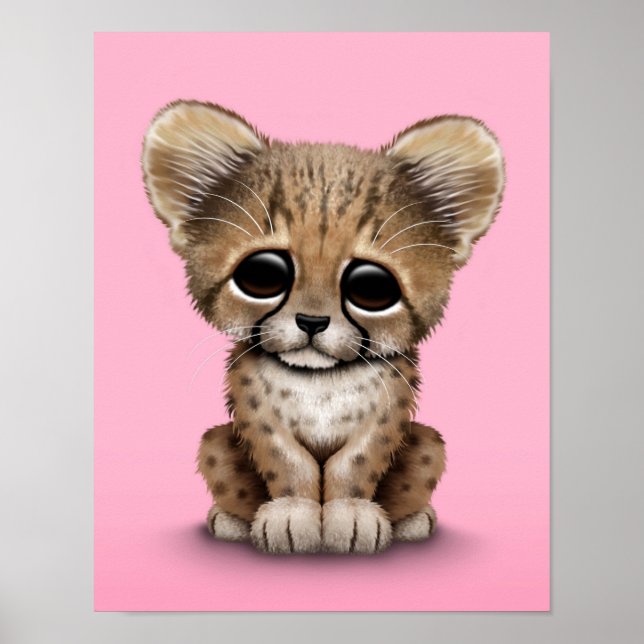 Cute Baby Cheetah Cub on Pink Poster (Front)