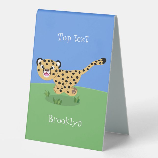 Cute baby cheetah running cartoon illustration (Front)