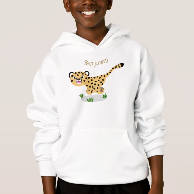 Cute baby cheetah running cartoon illustration (Front)