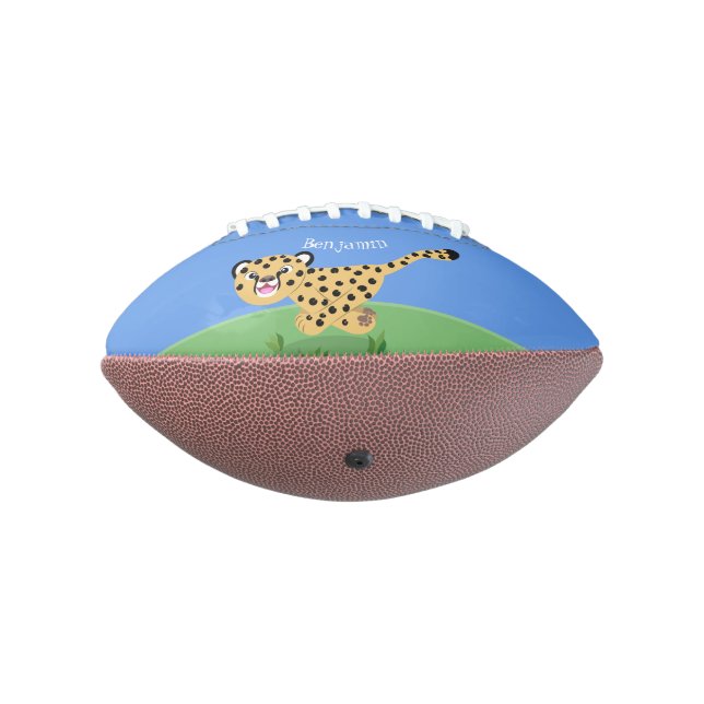 Cute baby cheetah running cartoon illustration american football (Rotated 270)