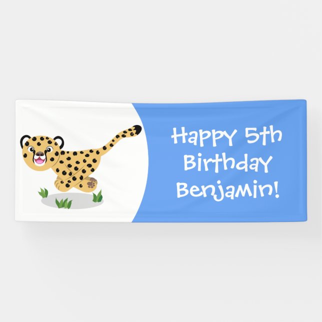 Cute baby cheetah running cartoon illustration banner (Horizontal)