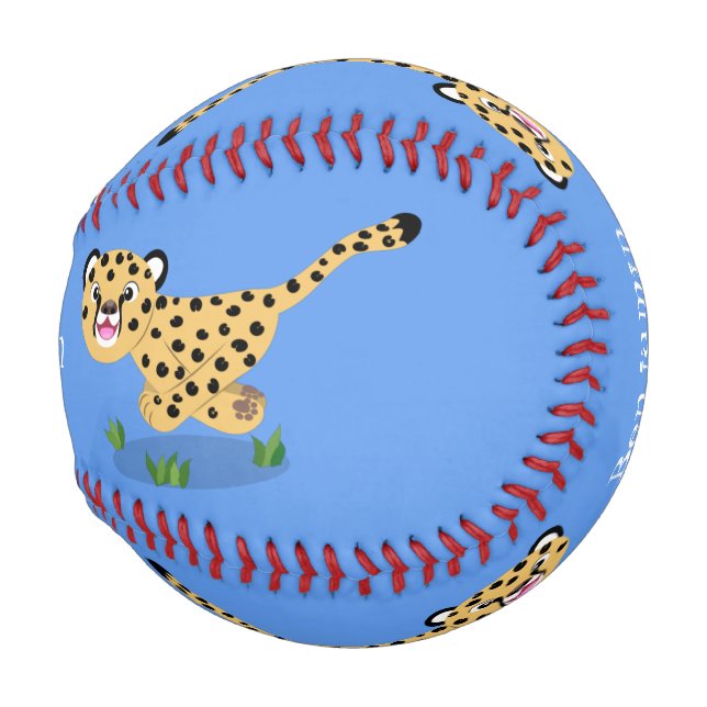 Cute baby cheetah running cartoon illustration baseball (Front Right)
