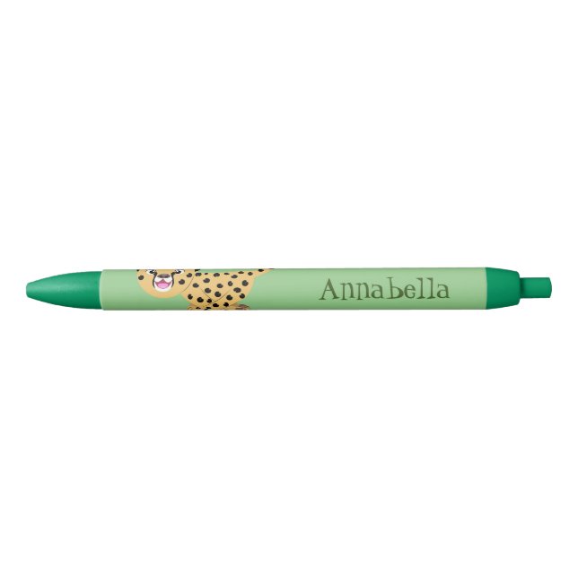 Cute baby cheetah running cartoon illustration black ink pen (Front)