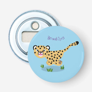 Cute baby cheetah running cartoon illustration bottle opener