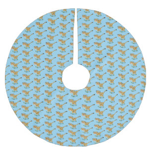 Cute baby cheetah running cartoon illustration brushed polyester tree skirt