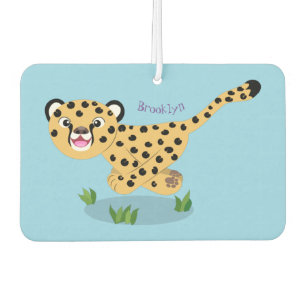 Cute baby cheetah running cartoon illustration car air freshener