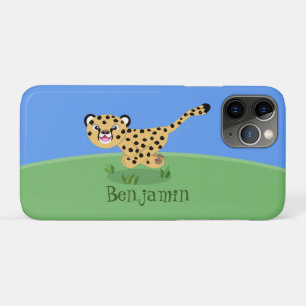 Cute baby cheetah running cartoon illustration iPhone 11 pro case