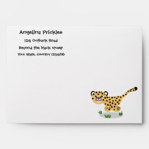 Cute baby cheetah running cartoon illustration envelope