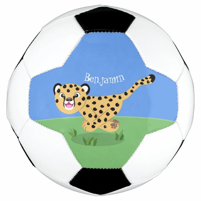 Cute baby cheetah running cartoon illustration football (Front)