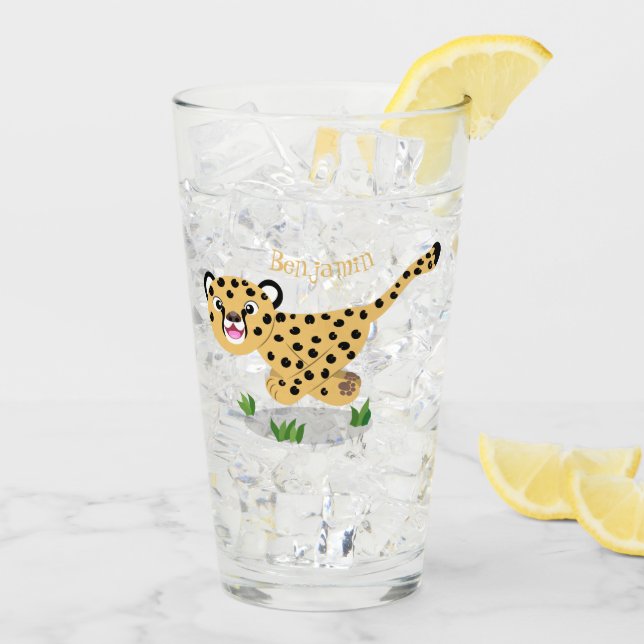 Cute baby cheetah running cartoon illustration glass (Back Ice)