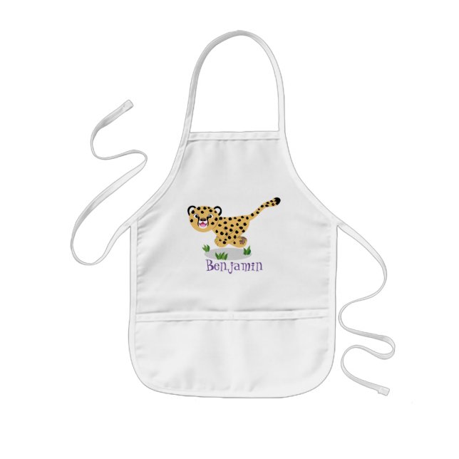 Cute baby cheetah running cartoon illustration kids apron (Front)