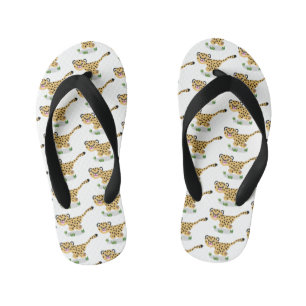 Cute baby cheetah running cartoon illustration kid's flip flops
