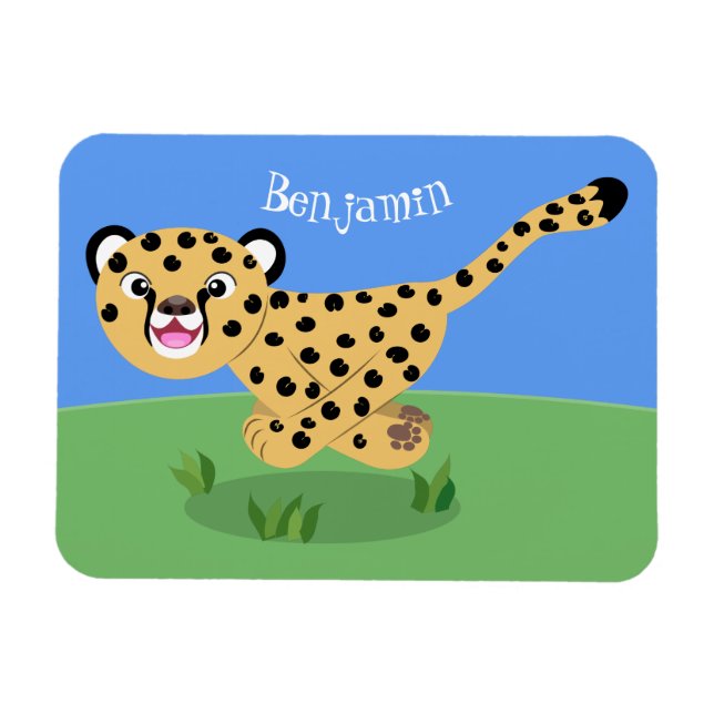 Cute baby cheetah running cartoon illustration magnet (Horizontal)
