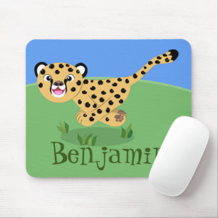 Cute baby cheetah running cartoon illustration mouse mat