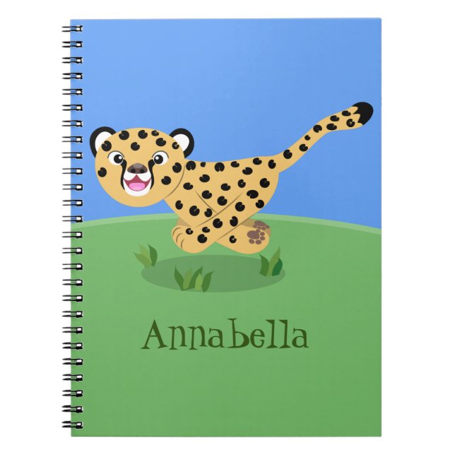 Cute baby cheetah running cartoon illustration notebook (Front)