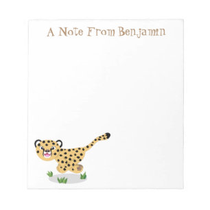 Cute baby cheetah running cartoon illustration notepad