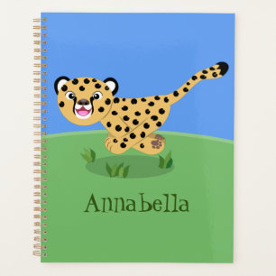 Cute baby cheetah running cartoon illustration planner