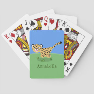 Cute baby cheetah running cartoon illustration playing cards