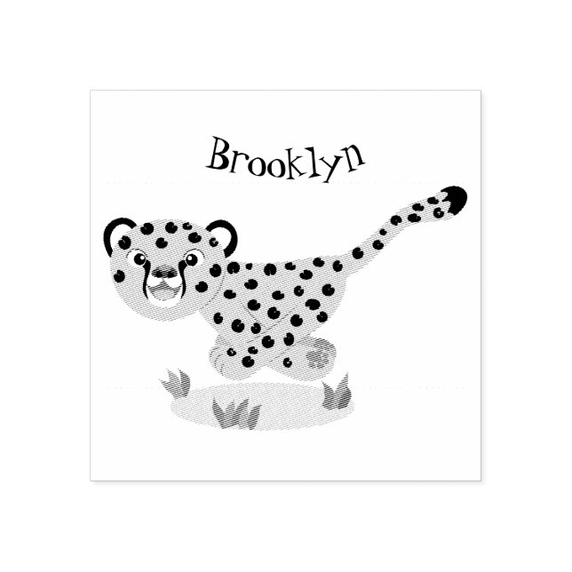 Cute baby cheetah running cartoon illustration  rubber stamp (Imprint)