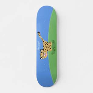 Cute baby cheetah running cartoon illustration skateboard