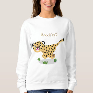 Cute baby cheetah running cartoon illustration sweatshirt