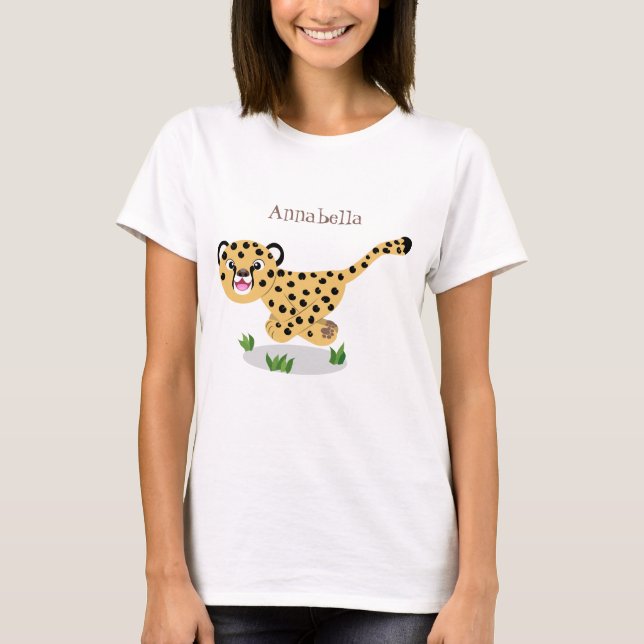 Cute baby cheetah running cartoon illustration T-Shirt (Front)