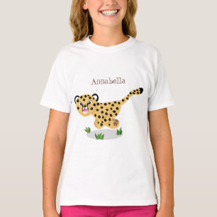 Cute baby cheetah running cartoon illustration T-Shirt