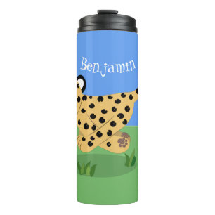 Cute baby cheetah running cartoon illustration thermal tumbler