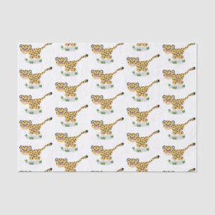 Cute baby cheetah running cartoon illustration tissue paper